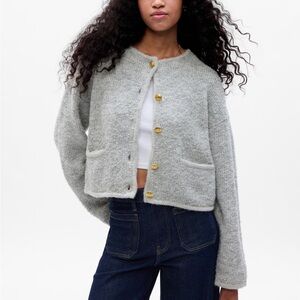 Gap Boucle Cropped Sweater Jacket - Grey/Gold